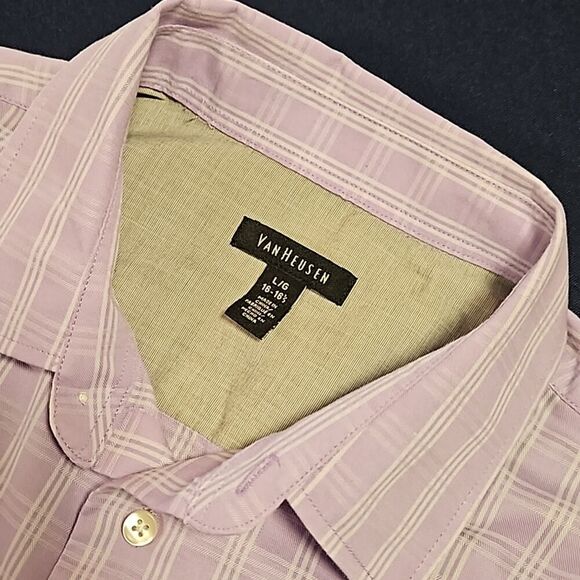 Van Heusen Long Sleeve Button Down Shirt Lavender w/White Plaid Size 16-16 1/2 - Picture 6 of 11